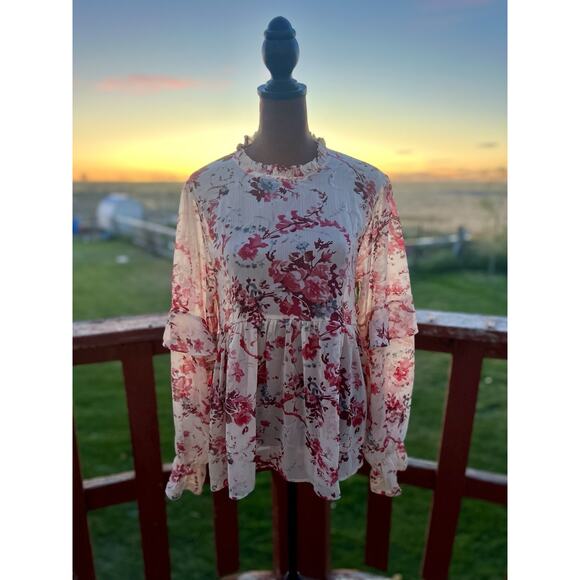 Sundance | Rose Floral Baby Doll Ruffle Romantic Sheer Blouse | Size M - Picture 1 of 7